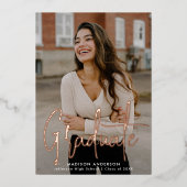 手書きバラ金ゴールドスクリプト2写真の卒業 箔招待状 (正面)