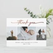 手書きバラ金ゴールド結婚スクリプトの写真 サンキューカード (スタンド正面)