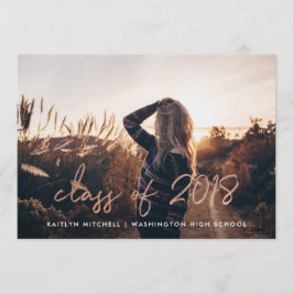 手書きバラ金ゴールド | 2つの写真卒業パーティー 招待状