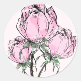 手書きバラ ラウンドシール