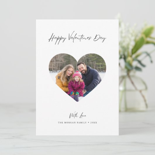 手書きバレンタインデー家族ハート写真 シーズンカード (スタンド正面)
