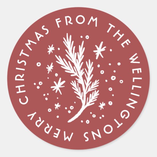 手書きパイン&雪赤メリークリスマス ラウンドシール (正面)