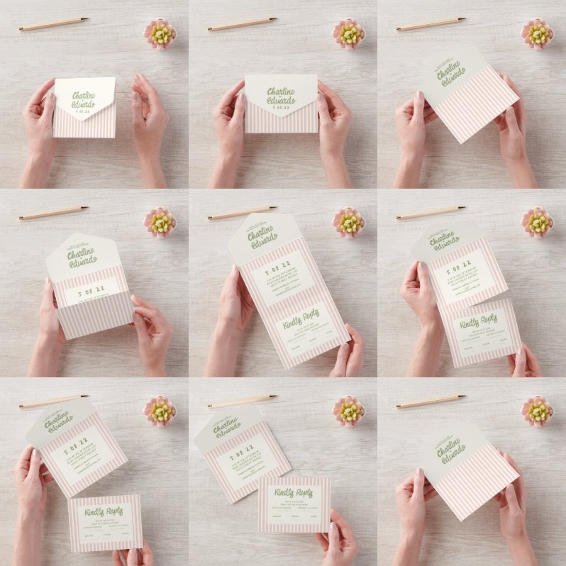 手書きパステルレトロ結婚ズ オールインワン招待状