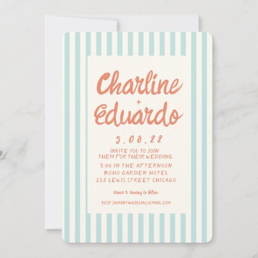 手書きパステルレトロ結婚式招待状カード 招待状 (正面)