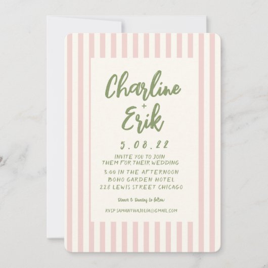 手書きパステルレトロ結婚式招待状カード 招待状 (正面)