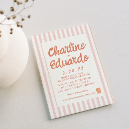 手書きパステルレトロ結婚式招待状カード 招待状