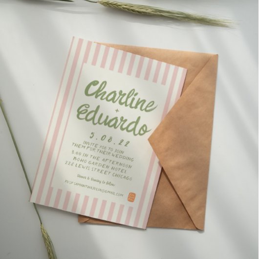 手書きパステルレトロ結婚式招待状カード 招待状