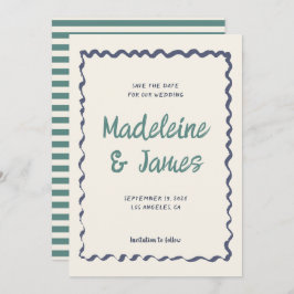 手書きパステル波状フレームレトロ結婚ズ セーブザデート