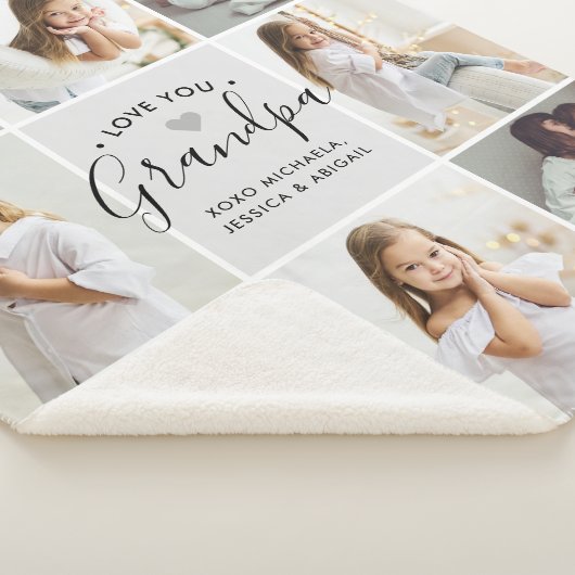 手書きパーソナライズされたのおじいちゃんの愛8枚写真 シェルパブランケット (3/4)