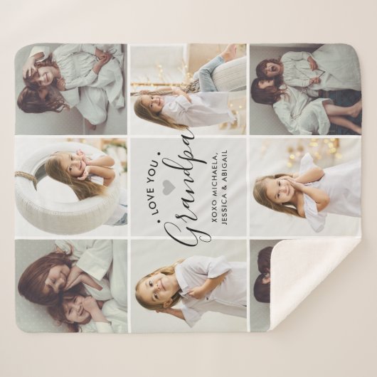 手書きパーソナライズされたのおじいちゃんの愛8枚写真 シェルパブランケット (正面(横))