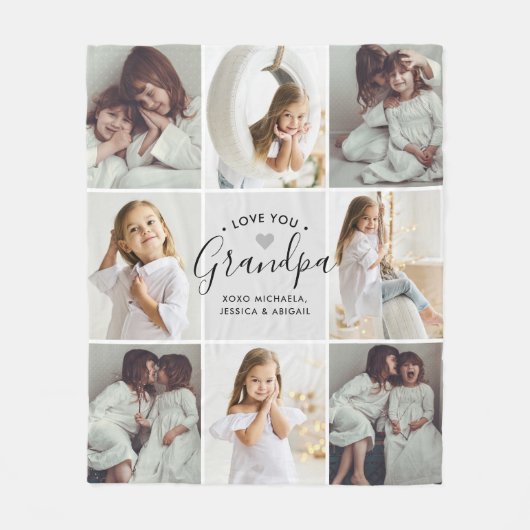 手書きパーソナライズされたのおじいちゃんの愛8枚写真 フリースブランケット (正面)