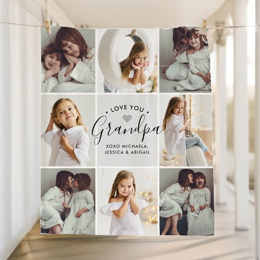 手書きパーソナライズされたのおじいちゃんの愛8枚写真 フリースブランケット