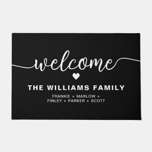 手書きパーソナライズされたファミリ名（黒） ドアマット (正面)