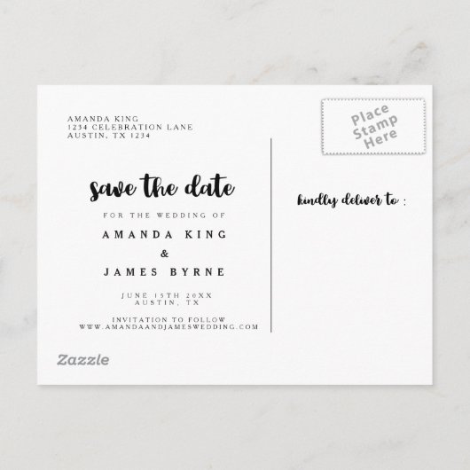 手書きパーソナライズされた写真の日付の保存 案内ポストカード (裏面)