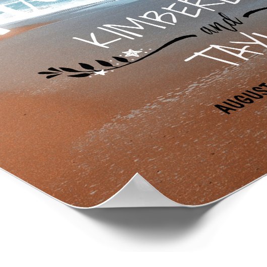 手書きビーチ結婚式歓迎の看板ポスター ポスター (角)