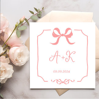 手書きピフランスのンク結婚のモノグラム スタンダードカクテルナプキン