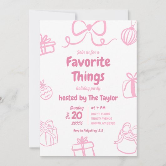 手書きピンクお気に入りののアイテム交換パーティー 招待状 (正面)