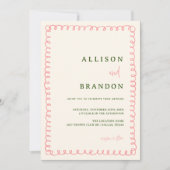 手書きピンクとグリーンのおもしろい結婚の写真 招待状 (正面)