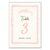手書きピンクと緑のフランスのおもしろい結婚 テーブルナンバー (正面)