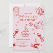 手書きピンクガレンティーズガールズナイトバレンタイン 招待状 (正面)