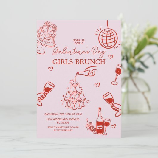 手書きピンクガレンティーズガールズナイトパーティー 招待状 (スタンド正面)