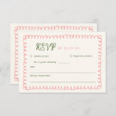 手書きピンクグリーンフランスのおもしろい結婚ズ 出欠カード (正面/裏面)