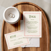 手書きピンクグリーンフランスのおもしろい結婚ズ 出欠カード