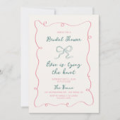手書きピンクグリーンフレームリボンブライダルシャワー 招待状 (正面)