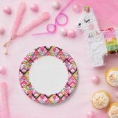 手書きピンクジグザグパターン ペーパープレート (パーティー)