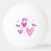 手書きピンクハートバレンタインパターン 卓球ボール (裏面)