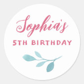 手書きピンクフェアリー葉ズ女子誕生日パーティー ラウンドシール (正面)