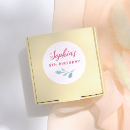 手書きピンクフェアリー葉ズ女子誕生日パーティー ラウンドシール