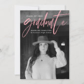 手書きピンクブラシスクリプト4写真卒業 案内状 (正面)