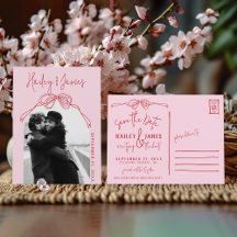 手書きピンクボウ写真ウェディング日付を保存