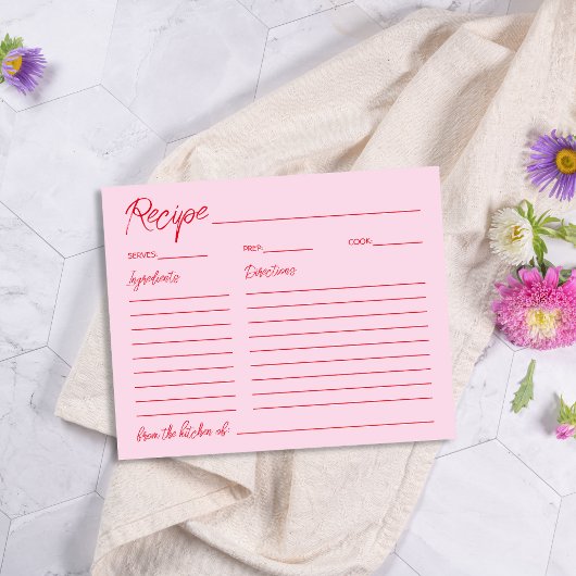 手書きピンクレッドブライダルシャワーレシピカード