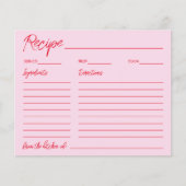 手書きピンクレッドブライダルシャワーレシピカード (正面)