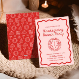 手書きピンクレッドWhimsy Doodle Thanksgiving シーズンカード