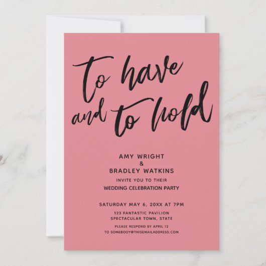 手書きピンク色の披露宴 招待状 (正面)