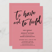 手書きピンク色の披露宴 招待状 (正面/裏面)