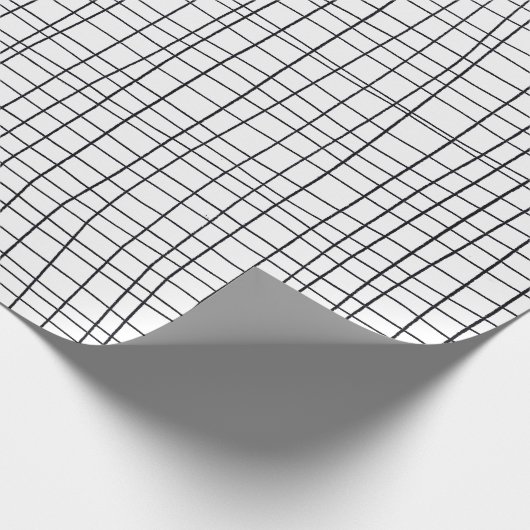 手書きピンストライプのグリッド線の白黒 ラッピングペーパー (角)