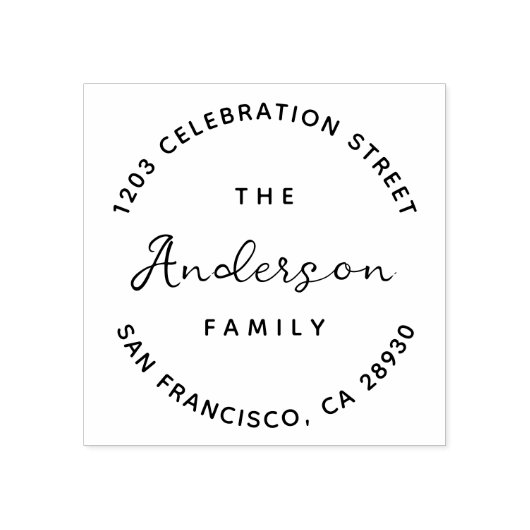 手書きファミリ名ラウンド差出人住所 ラバースタンプ (インプリント)