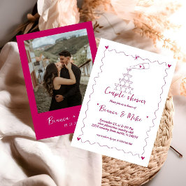 手書きファンキーシャンパンタワーカップルのシャワー 招待状