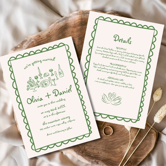 手書きファンキースケッチの手結婚跡 招待状