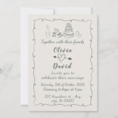 手書きファンキースケッチ手書き結婚の 招待状 (正面)