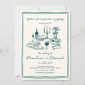 手書きファンキースケッチ手書き結婚用 招待状 (正面)