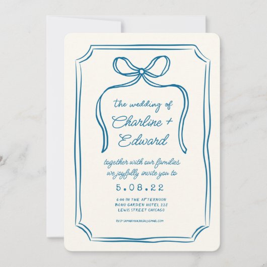 手書きファンキースケッチ手書き結婚用 招待状 (正面)