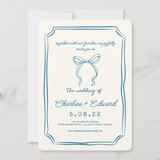 手書きファンキースケッチ手書き結婚用 招待状 (正面)