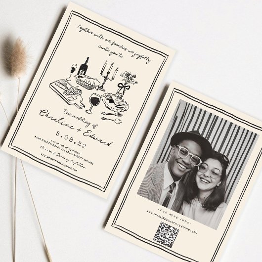 手書きファンキースケッチ手書き結婚用 招待状