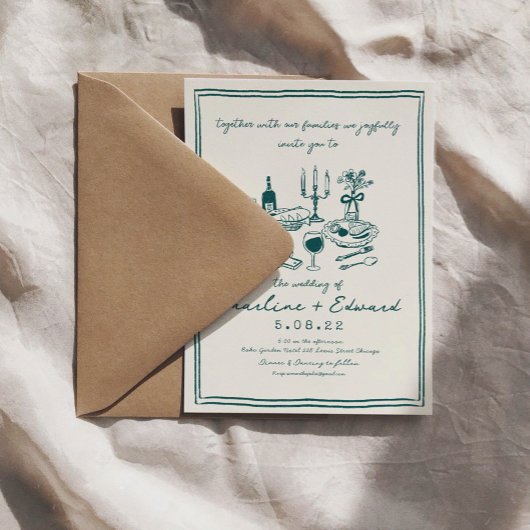 手書きファンキースケッチ手書き結婚用 招待状