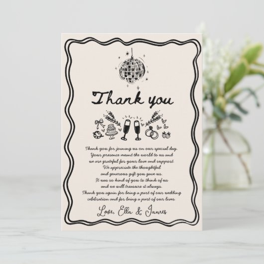 手書きファンキースケッチ結婚のサンキューカード 招待状 (スタンド正面)